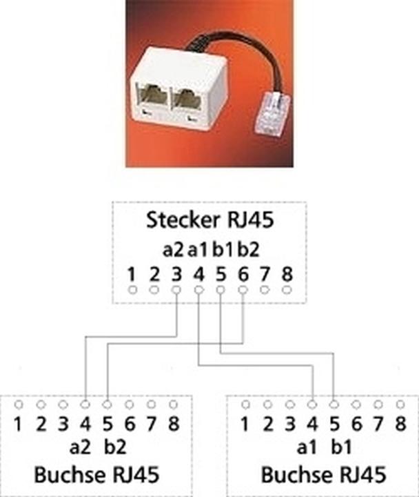 Actual product image Metz Connect BTR UAE-Adpt. w.Verl. 0,1m WE 8- 2x WE8 2-pole 2x Western 8/8 RJ-45 2-pole Outlets split...