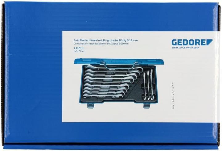 Produktbild Gedore 7 R-012 Satz Maulschlüssel mit Ringratsche 12-teilig 8-19 mm (10 mm, 11 mm, 12 mm, 13 mm, 14 mm, 15 mm, 16 mm, 8 mm, 9 mm)