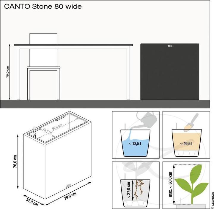 Produktbild Lechuza CANTO Stone 80 wide quarzweiss (37 cm)