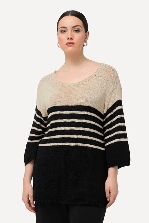Produktbild Ulla Popken Pullover, Ringel, Oversized, Rundhals, 3/4-Arm (56)