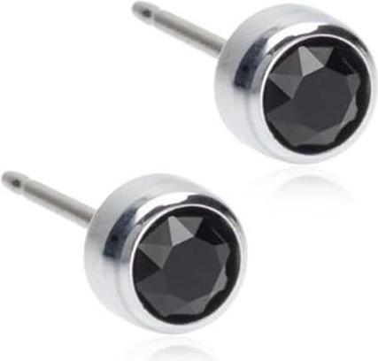 Blomdahl Hypoallergenic Silver Titanium Bezel Black Crystal Stud Earrings (Silber, Titanium)