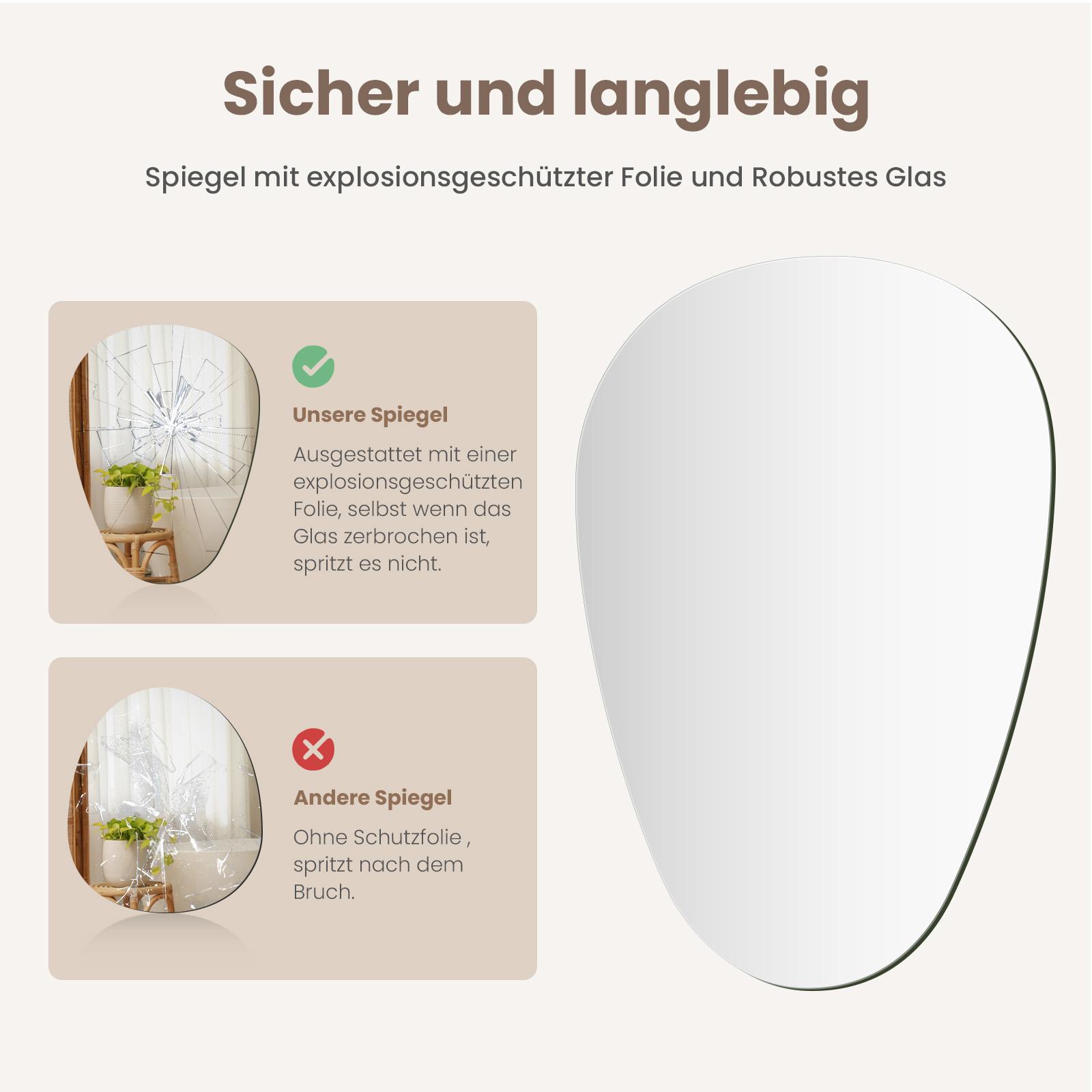 Thumbnail - Emke, Spiegelschrank, Asymmetrischer Badspiegel 50 x 70 cm, Ovaler Wandspiegel für Bad, Schlafzimmer, Flur
