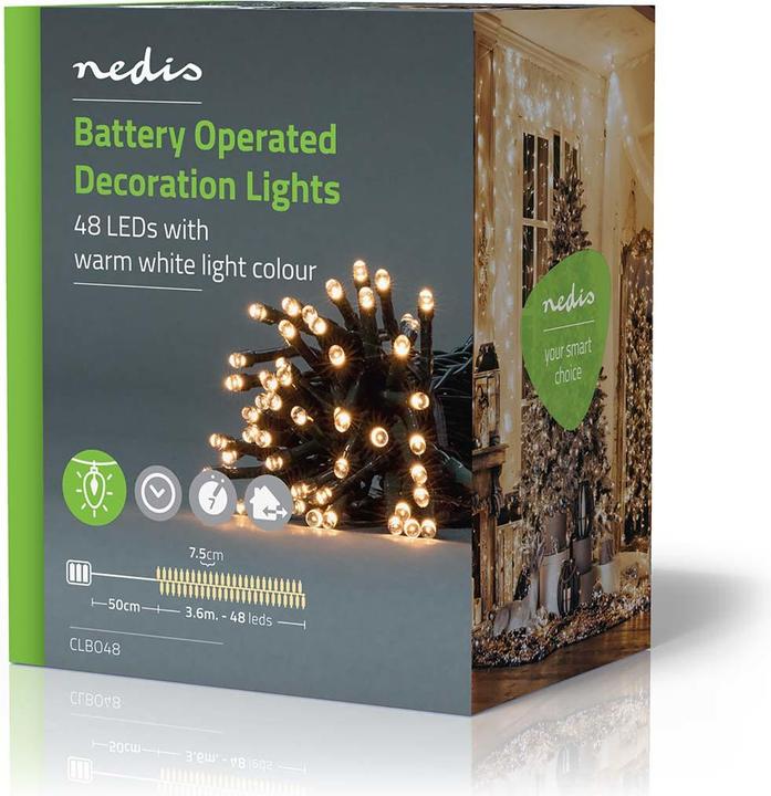 Immagine prodotto Nedis Luci decorative | Cavo | 48 LED | Bianco caldo | 3,60 m | Effetti di luce: 7 | Interno ed esterno (4.10 m)
