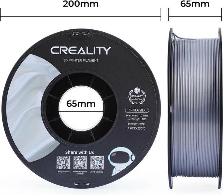 Immagine prodotto Creality Filamento PLA, Silk Silver, 1,75 mm, 1 kg (PLA, 1.75 mm, 1000 g, Argento)