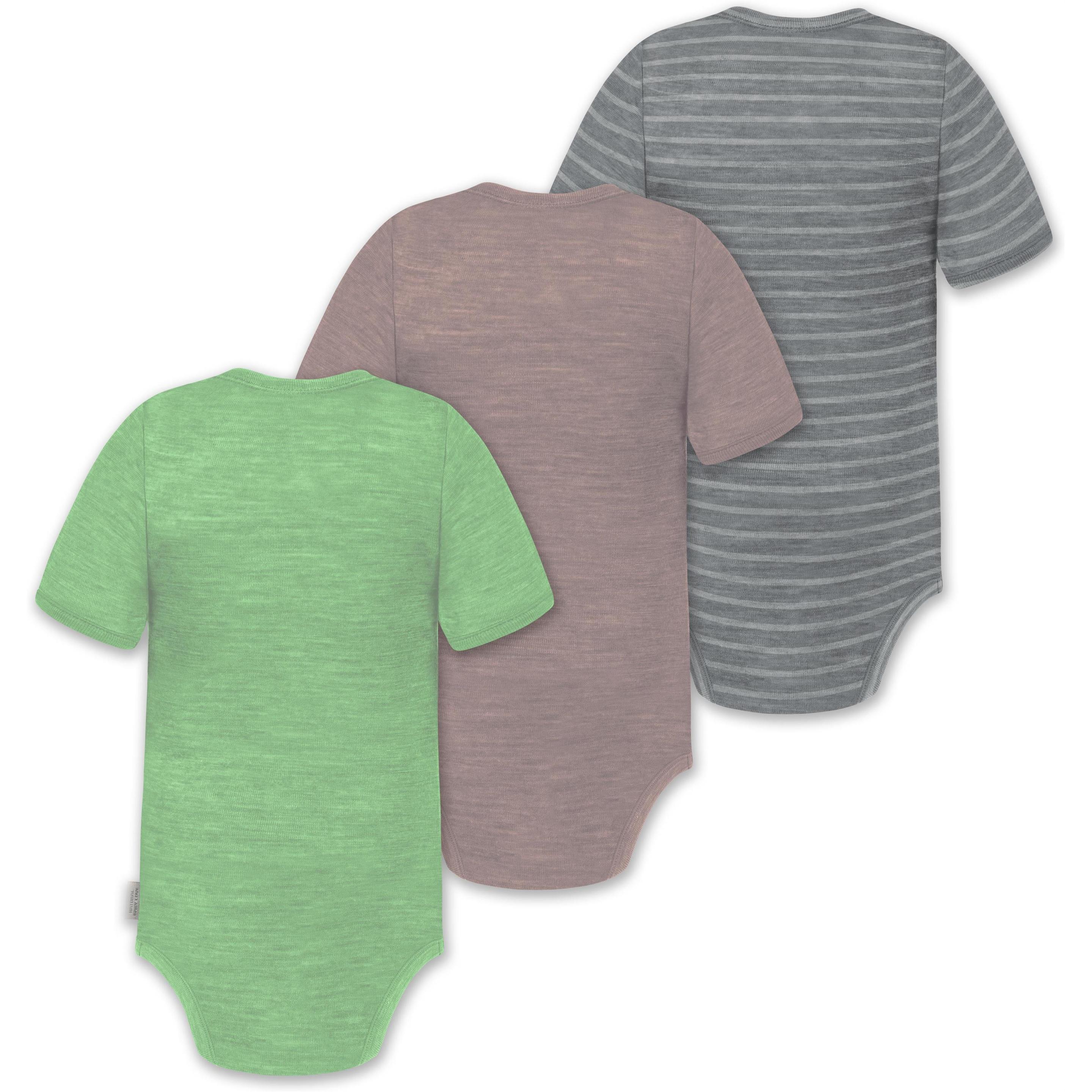 Thumbnail - Normani, Body, 3er Set Baby Merino Kurzarmbody „Tihoi" - 9319, Grau, (86)