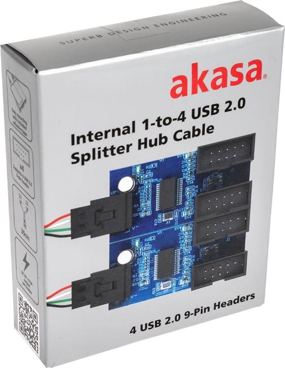 Image du produit Akasa Carte Hub USB 2.0 interne, câble USB de 30 cm inclus (4 Ports)