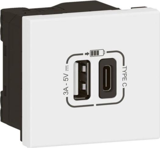 Produktbild Legrand Mosaic USB-link lader Type A+C 3.0A 15W 2M hvid