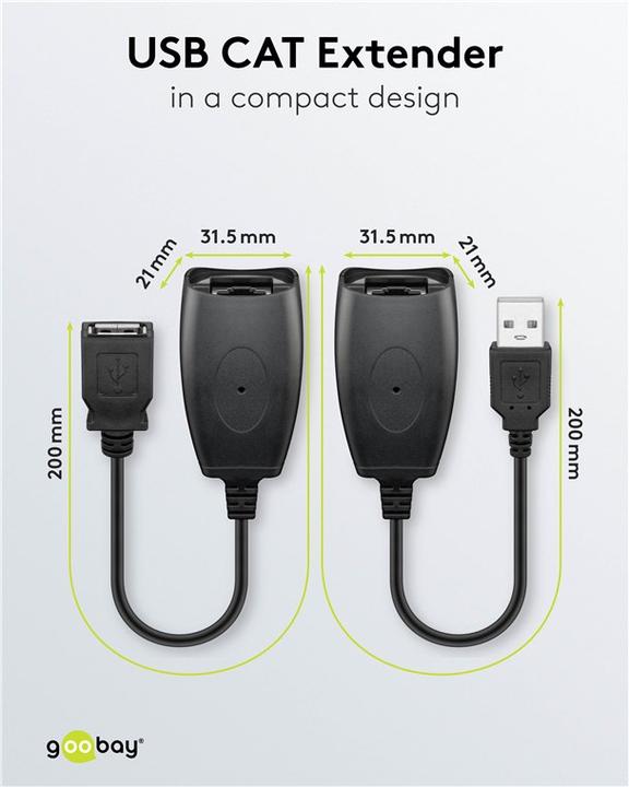 Actual product image Goobay USB Extension Ethernet 40.0m- Cable Converter USB > RJ45 Line Extender (CAT5) (0.20 m, USB 1.1)