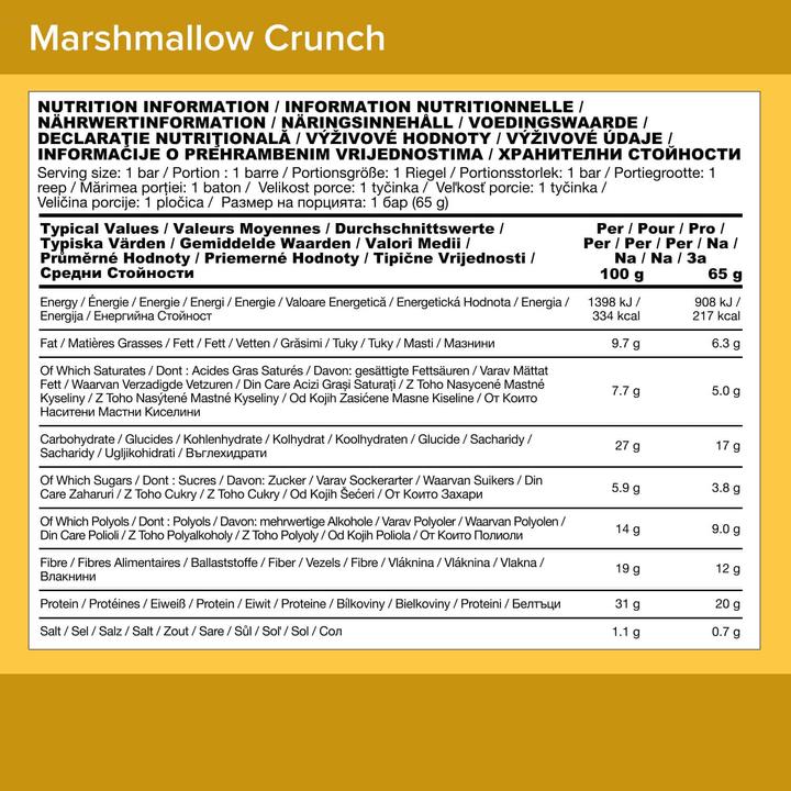 Nutritional values and ingredients Optimum Nutrition Crunch Bar (65G) (Marshmallow, 1 pcs., 65 g)