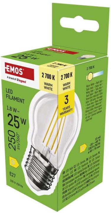 Immagine prodotto Emos Lampada LED a filamento Mini Globe / E27 / 1,8 W (25 W) / 250 lm / Bianco caldo (E27, 250 lm, 1 x)