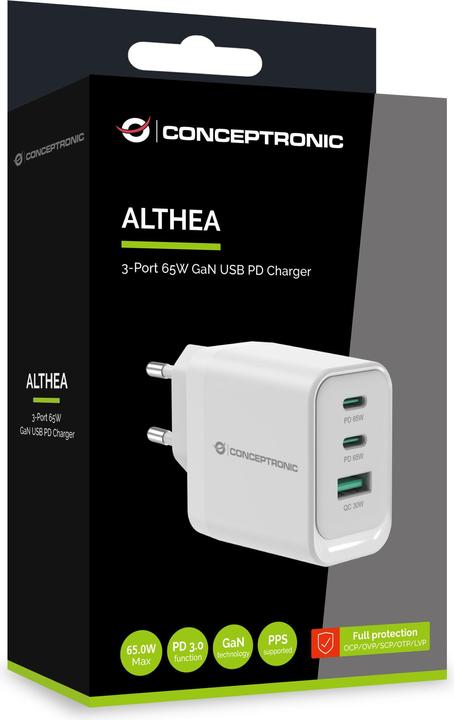 Produktbild Conceptronic Ladegerät 3Port 65W,2xUSB-C,1xUSB-A weiss (65 W)