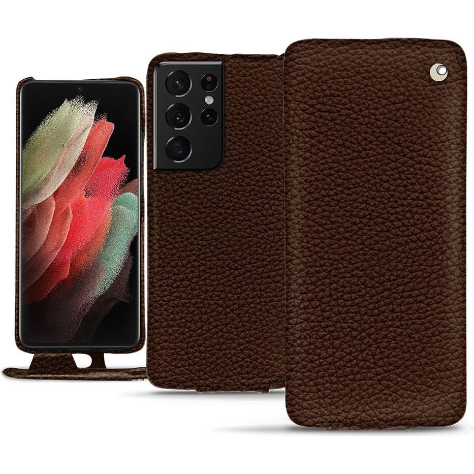 Noreve Lederschutzhülle vertikal (Samsung Galaxy S21 Ultra), Smartphone Hülle, Braun