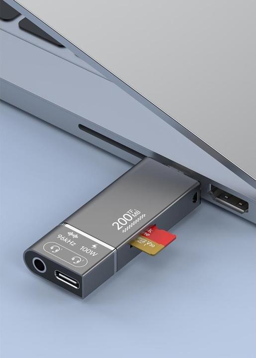 Actual product image PowerGuard 4-in-1 USB-C to V30 MicroSD TF Cardreader Audio & PD Charge (USB-C)