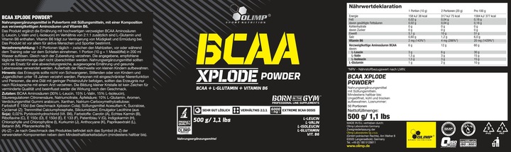 Nutritional values and ingredients Olimp Sport Nutrition BCAA Xplode (500g can) (Pineapple, 1 pcs., 500 g)