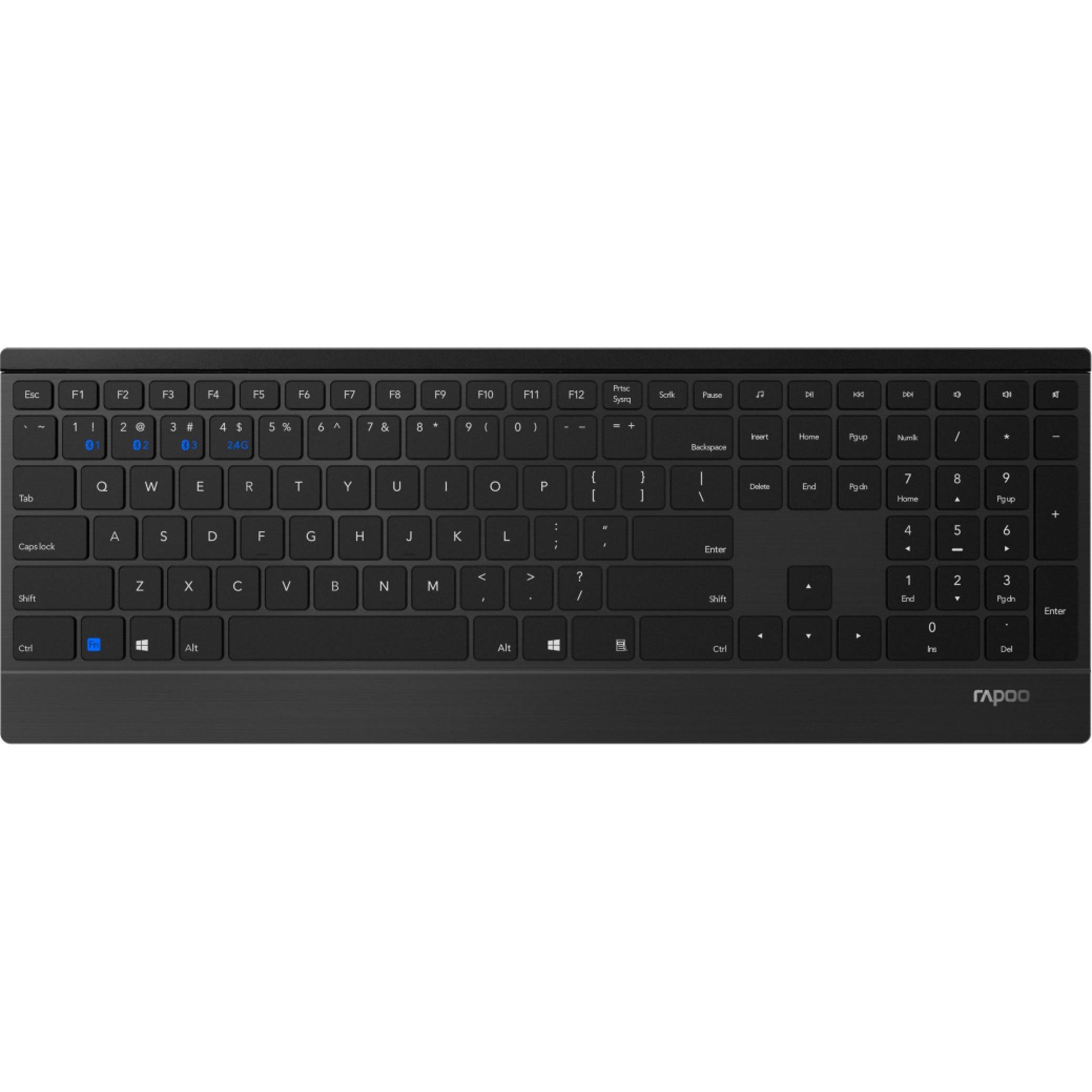 Rapoo 9500M (DE, Kabellos), Tastatur, Schwarz