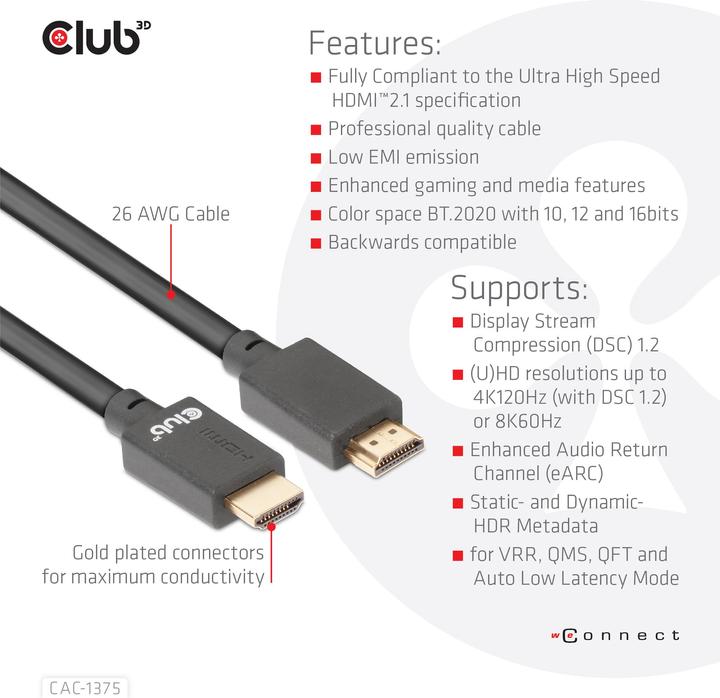 Immagine prodotto Club 3D HDMI (tipo A) - HDMI (tipo A) (5 m, HDMI, 2.1)