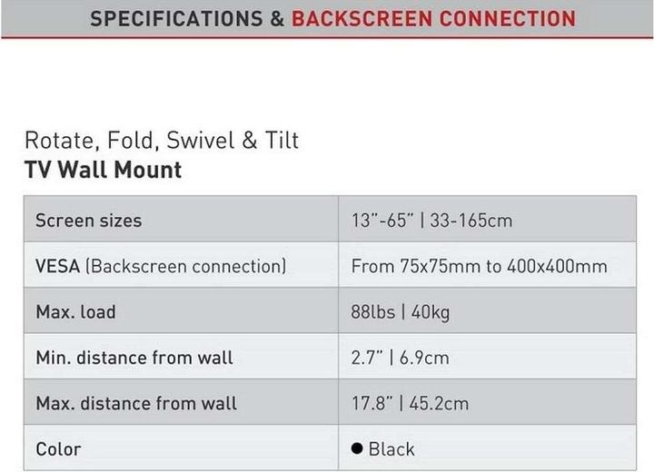 Valeurs nutritives et ingrédients Barkan Wh 3400 (Mur, 49 kg, 29" - 65")