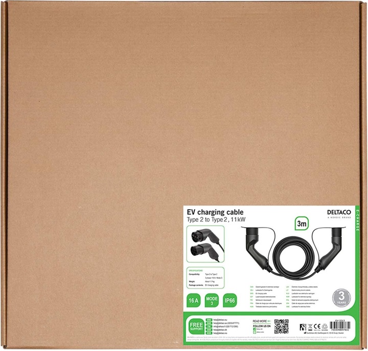 Actual product image Deltaco EV-3213 (Type 2, 11 kW, 16 A, 3 m)