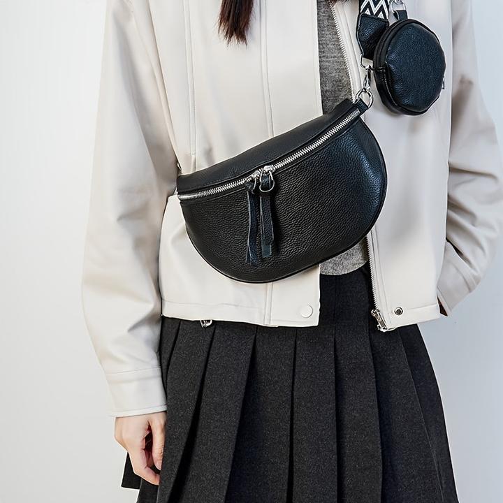 Produktbild Only-Bags.Store PU Leder Crossbody Fanny Pack, Retro-Stil Brust Umhängetasche mit verstellbarem Zickzack-Riemen