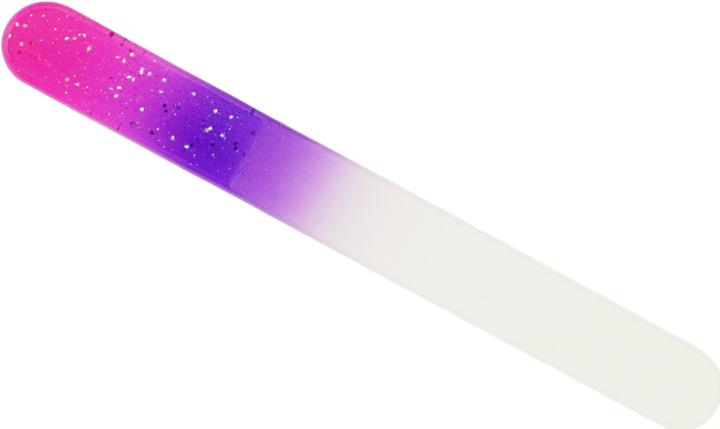 Immagine prodotto Lima di vetro - bifacciale, magenta/viola con glitter, rotonda su entrambi i lati, lunghezza: 9 cm