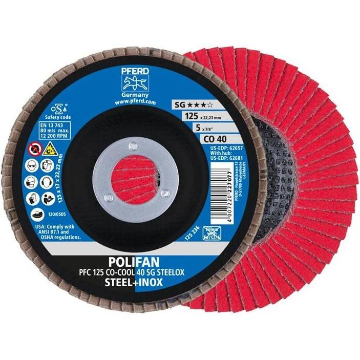 Pferd, Schleifmittel, Fächerscheibe POLIFAN CO-COOL SG STEELOX Ø 125 mm Körnung 40 konisch INOX Keramikkorn CO (40)