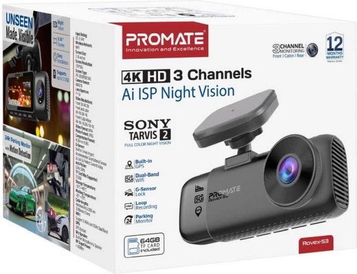 Produktbild ProMate Rovex-S3 4K Ultra HD Dashcam (GPS-Empfänger, WLAN, 4K)