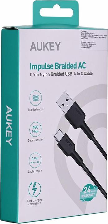 Produktbild Aukey Braided Nylone USB 2.0 to USB-C Cable 0.9m (0.90 m, USB 3.2 Gen 1)