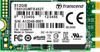 Produktbild Transcend MTE452T-I 512GB Interne M.2 PCIe NVMe SSD 2242 PCIe NVMe 3.0 x2 Retail TS512GMTE452T-I (512 GB, M.2 2242)