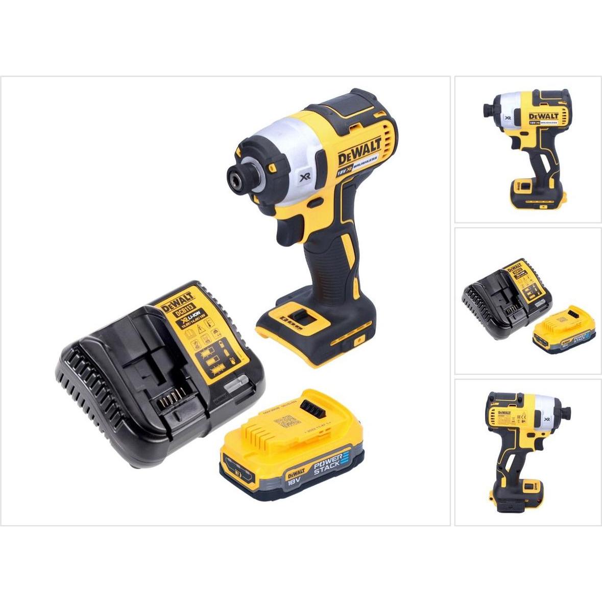 DeWalt, Bohrmaschine + Akkuschrauber, DCF 887 E1 Akku Schlagschrauber 18 V 205 Nm 1/4" Brushless + 1x Akku 1,7 Ah + Lade...