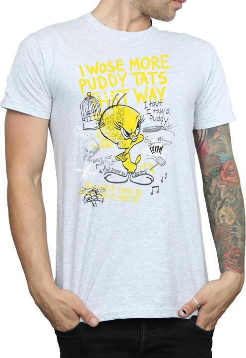 Actual product image Looney Tunes Mens More Puddy Tats Tweety Cotton T-Shirt (XL)