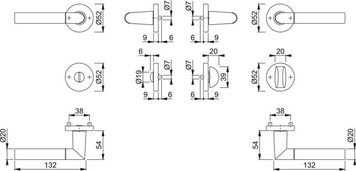 Produktbild Hoppe Rosettengarnitur Lecce 1405/42KV/42KVS Aluminium F49/F9-2 rund SK/OL DIN links / rechts D/D (Türgriff)