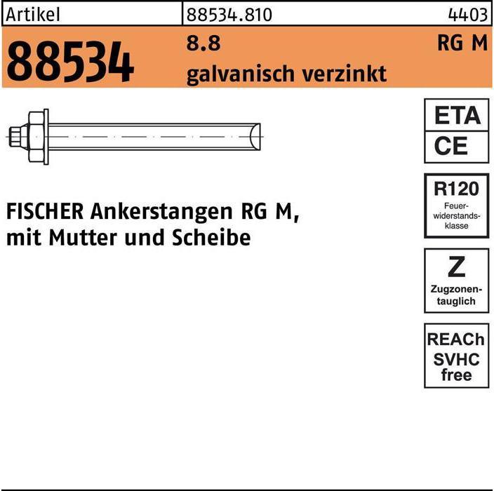 Actual product image Fischer Anchor rod R 88534 w.nut/washer RG M 20 x 290 8.8 galvanised 8.8 (10 pcs.)