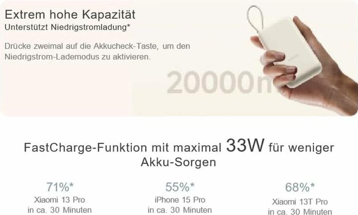 Image du produit Xiaomi 33W Power Bank 10000 (Integrated Cable) (10000 mAh, 33 W, 36.50 Wh)