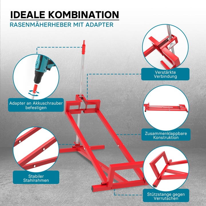 Actual product image Wiltec Lifting Device for Ride-on Mowers max 400kg incl. Adaptor, Lifter for Lawn Tractors, 35° Inclination (Lawn tractor, Garden machinery attachment)