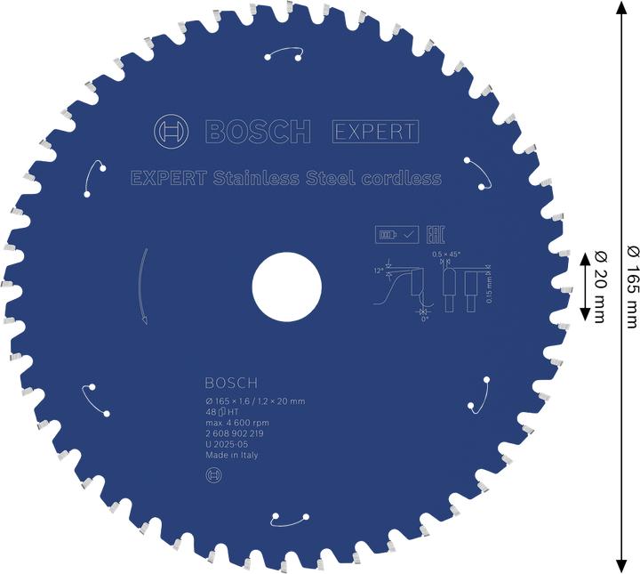 Actual product image Bosch Professional Zubehör 2608902219 EXPERT cirkelzaagblad - 165 x 20 x 48T - RVS