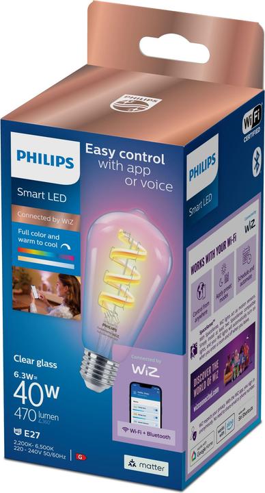 Actual product image Philips Filament lamp, transparent, 40 W ST64 E27 (E27, 470 lm, 1 x)