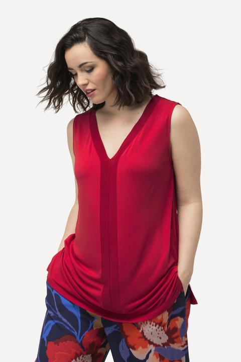 Produktbild Ulla Popken Top, Strickblende, A-Linie, V-Ausschnitt, ärmellos (58)