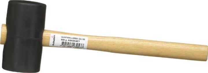Actual product image Hultafors Rubber mallet GU Ø65mm in black, solid rubber with hardness 80/90 Shore A. Wooden handle in ash (550 g)