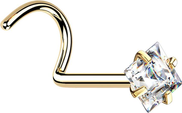 Immagine prodotto Star Piercing Nasenstecker gebogen vergoldet quadratischer Kristall silber gefasst (senza ottone, Acciaio chirurgico 316L)