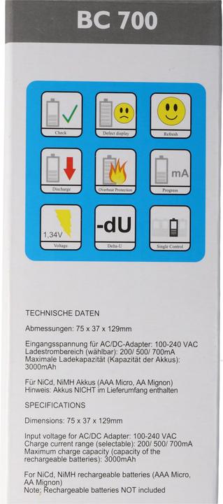 Produktbild Technoline BC 700 (1 Stk., AA, AAA, 3000 mAh, Ladegerät ohne Akku)