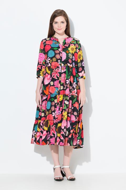 Immagine prodotto Ulla Popken Maxi abito con fiori, collo alto, maniche a 3/4 e volant (54)