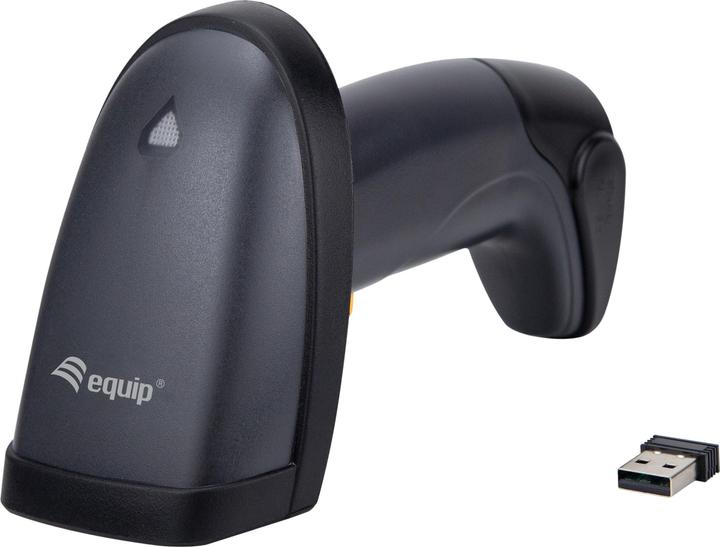 Produktbild equip Barcode Handscanner 2D Laser mit Halterung 2.4GHz sw (QR-Code, 2D-Barcodes, 1D-Barcodes)