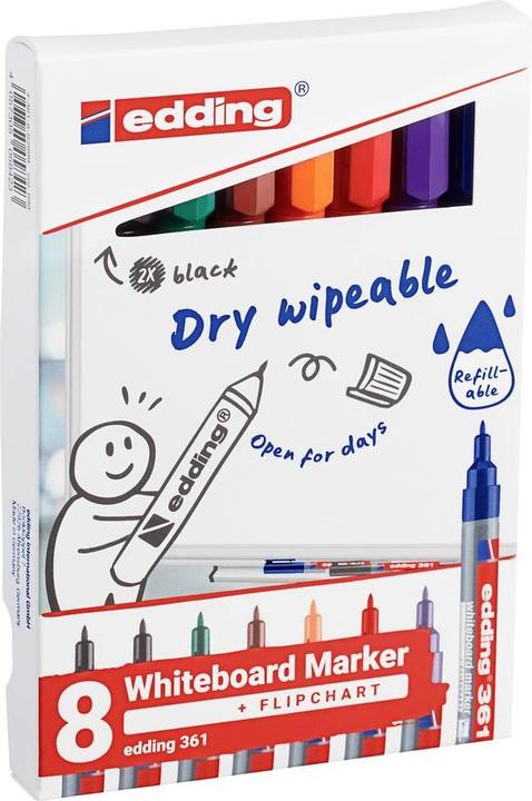 Produktbild Edding Whiteboardmarkeretui (Grün, Rot, Braun, Violett, Orange, Blau, Schwarz, 1 mm, 8 x)