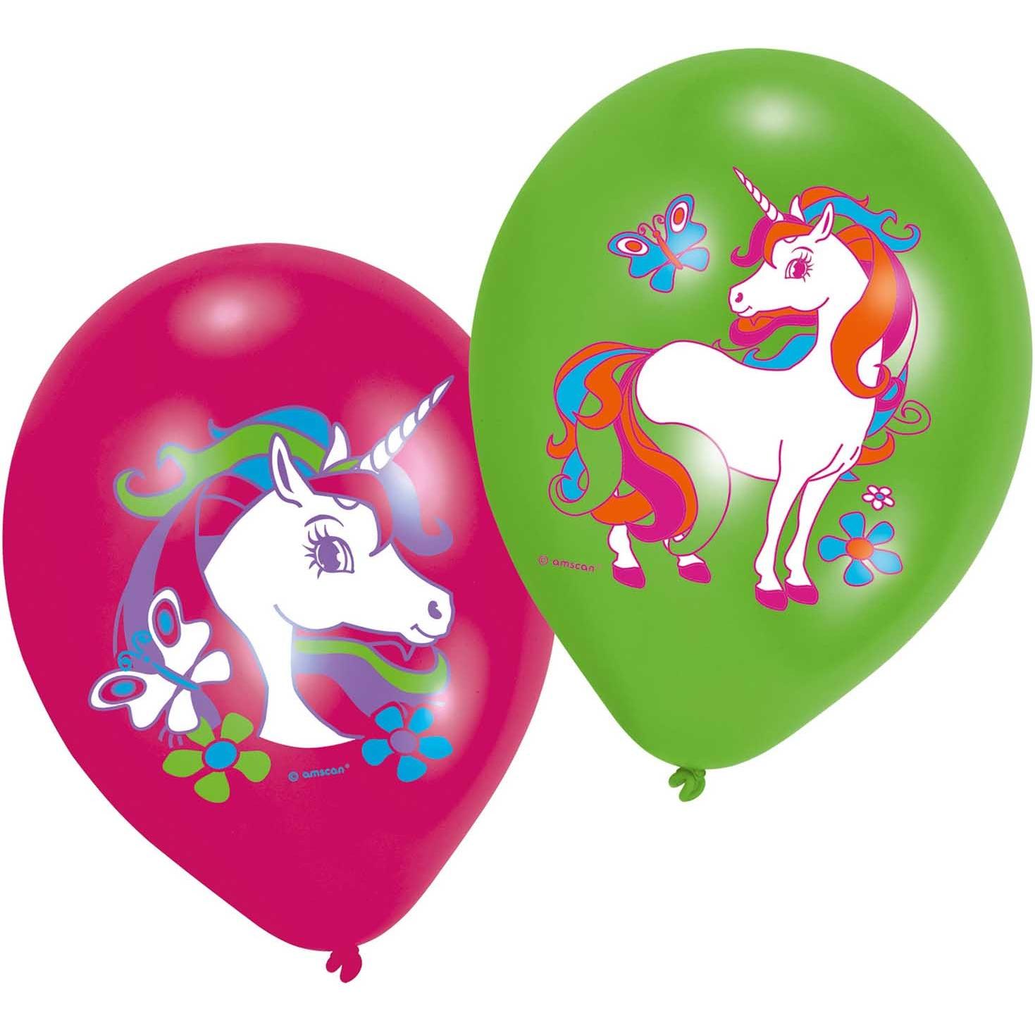Neutral Latexballons Einhorn 6 Stk. 9902173 pink, grün 27.5cm