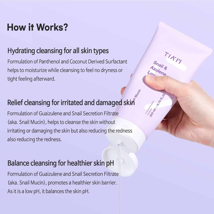 Image du produit Tia'm TIAM Snail & Azulene Nettoyant à faible pH (Lingettes nettoyantes pour le visage, 200 ml)