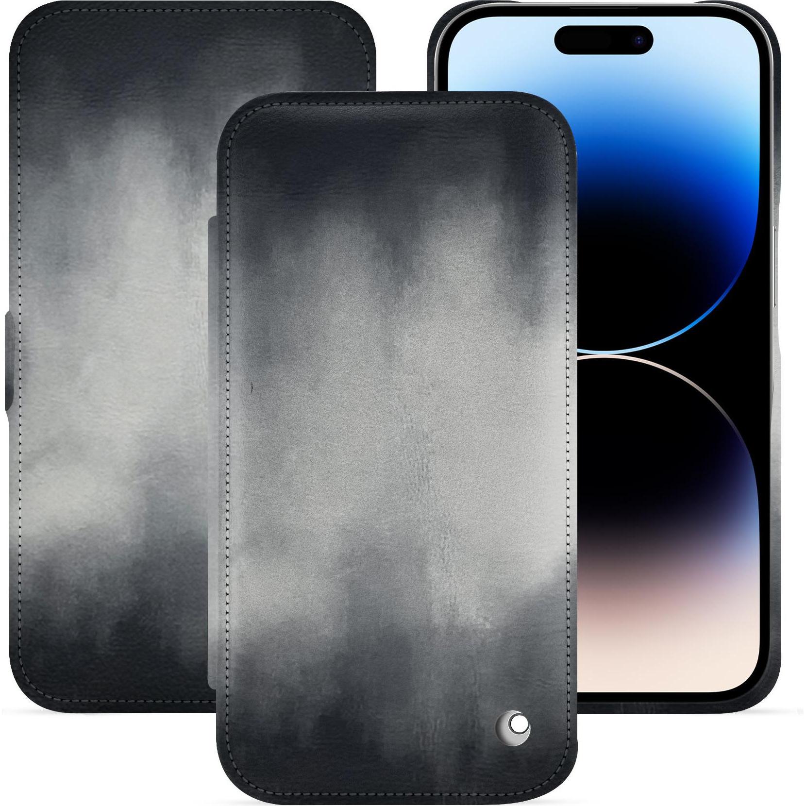 Noreve Lederschutzhülle horizontal (Apple iPhone 15 Pro), Smartphone Hülle, Grau
