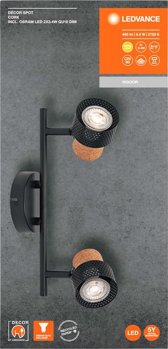 Produktbild Ledvance DECOR SPOT CORK BLACK 2x3.4W 927 DIM (460 lm, GU10)