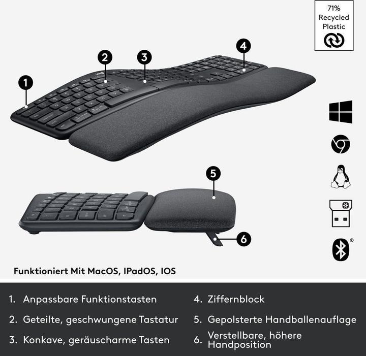 Productafbeelding Logitech Ergo K860 (Duitsland, Draadloze)