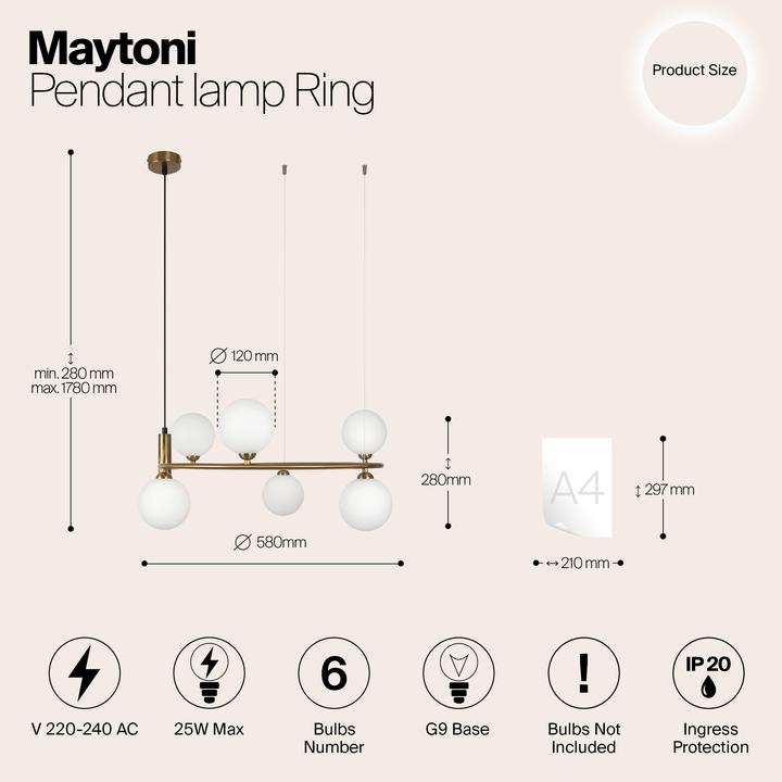 Produktbild Maytoni Ring Pendelleuchte, Hängeleuchte 6x G9 Weiss Messing (G9)