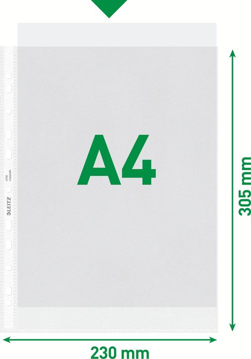 Produktbild Leitz Prospekthülle Standard, A4, PP, genarbt, 0,09 mm oben offen, dokumentenecht, Lochung: Euroloch (A4, 100x)